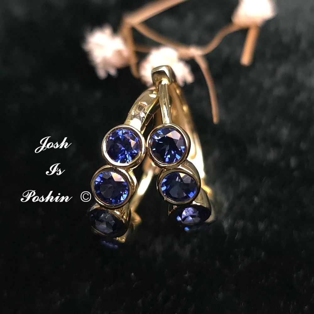 1.3CTW Blue Sapphire Hoop Earrings In Sterling Silver